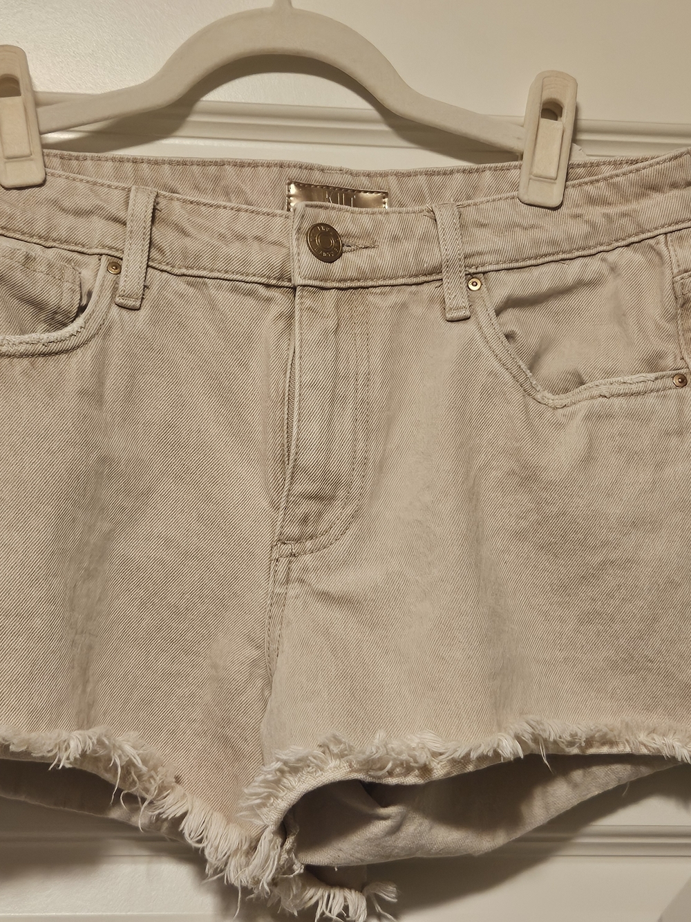 Kut from the Kloth Beige Frayed Hem Denim Shorts